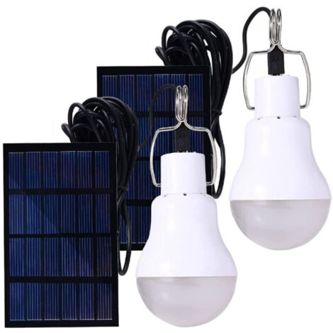 Lampe LED Solaire Extérieure à Suspendre 3W Avec 3,45M Câble, Lanterne Solaire Portable Avec Panneau Solaire, Ampoule LED Solaire Recahrgeable pour Pêche, Camping, Urgences, Jardin, 2 Ensembles (1/5)