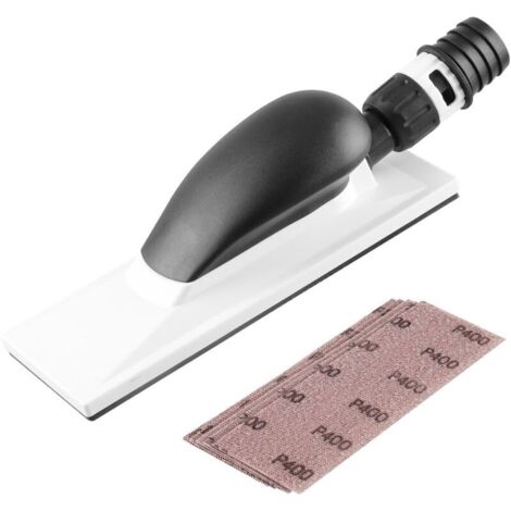 Ponceuse manuelle avec aspiration, 200 x 70 mm, 51 trous, version mise à jour, avec 5 bandes abrasives en maille grain P80, P120, P180, P240, P400, ponçage sans poussière