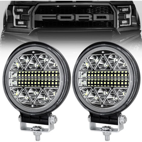 Lot de 2 phares LED ronds 102W – Longue portée 6000K – IP68 étanche – Aluminium antichoc pour voitures, camions, SUV, bateaux