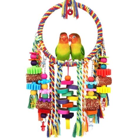 Bird Toys Bird Rope Ring Swing Perch avec Corn COB Cardboard Bagels Wooden Blocks Jouets à mâcher pour Perruche, Coq, Conure, Lovebirds, Finches et Autres Petits Oiseaux