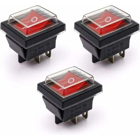 3Pcs Interrupteur à Bascule lumière rouge ON/OFF Avec Couvercle étanche 16 A/250 V 20 A/125 V CA(DPST) (1/5)
