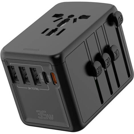 Adaptateur de voyage universel, avec 3 ports USB A, 1 port USB C et 1 port PD, adaptateur de voyage pour les États-Unis, l'Angleterre, la Thaïlande et l'Australie, PD35 W (1/5)