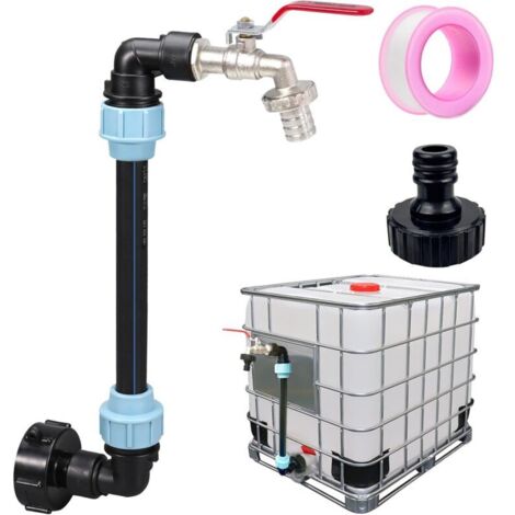 Robinet Cuve 1000L, Raccord Cuve 1000 litres, Robinet IBC Col de Cygne de Cuve, Adaptateur de Réservoir IBC Adaptateur Cuve S60x6, Filetage Grossier 3/4'' Raccord Cuve IBC Robinet Kit