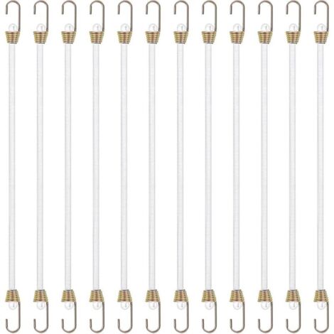 Lot de 12 tendeurs en caoutchouc blanc - 26 cm - Pour camping, bagages, voiture, chargements, camping-cars, activités de plein air