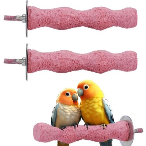 2pcs Pierres à Aiguiser Becs d'oiseaux, Antidérapantes Perchoir pour Cage Oiseaux Jouets à Mâcher pour Cages Oiseaux for Perruches Calopsittes Conures Coupe-Bec et Griffes (Rose)