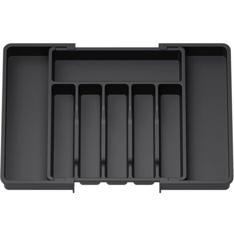 Range Couverts, Plateau d'Ustensiles Extensible pour Tiroir, Organisateur de Tiroir Réglable pour la Cuisine, Rangement Compact en Plastique pour contenir des Cuillères, Fourchettes, Noir (1/5)