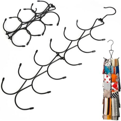 1 PCS Cintre Foulard, Organisateur D'écharpes avec 12 Crochets, Cintre Porte Ceinture Cravate Pliable, Porte écharpe avec Crochet Rotatif à 360 °, pour Placard, Châle, Ceinture (Noir) (1/5)