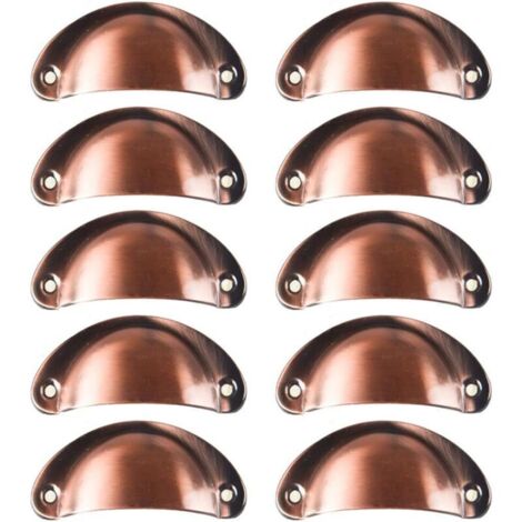 10x Poignée de Coquille Vintage pour Tiroir Armoire Meuble Cuisine, Fer Incurvé Bouton de Porte de Placard Retro 8,2 cm x 3,5 cm,Métall Bouton Porte pour Armoire Meubles Décoration(Cuivre rouge) (1/4)