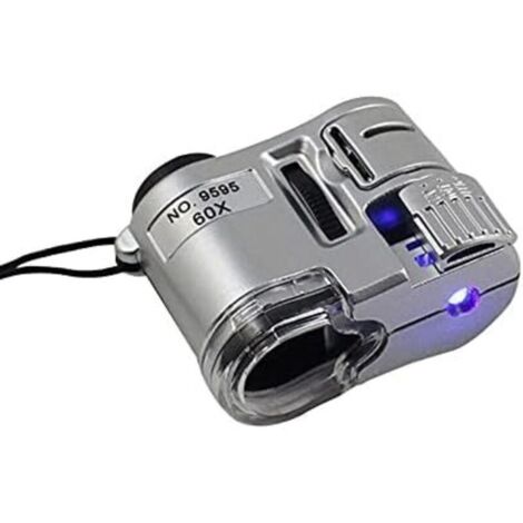 Loupe de Poche 60X Mini Microscope de Poche Loupe Détecteur de Devise Portable Bijoutier Loupe Lunettes avec Lumière UV (Couleur : Argent) (Argent) (1/5)