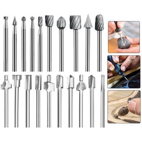 HSS Fraises à Défoncer, 20Pcs 3mm 1/8" fraises acier rapide fraises à Bois Kit d'Accessoires Fraises à Défoncer pour Outil Multifonction Rotatif Pour Dremel Foredom Proxxon Rotatif Outil (1/5)