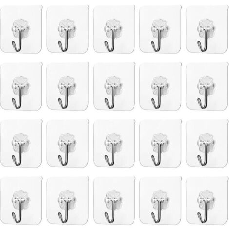 Lot de 20 crochets adhésifs transparents - Installation sans perçage - Crochets muraux adaptés à la cuisine et à la salle de bain (1/5)