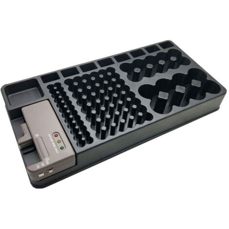 Boîte de Rangement Pour Piles - Capacité 98 Piles AA, AAA, 9V, C, D et Piles Bouton - Organisateur de Piles - Accrochable au Mur ou Tiroir - Avec Testeur de Piles Intégré - 35 x 17 CM - Noir (1/5)