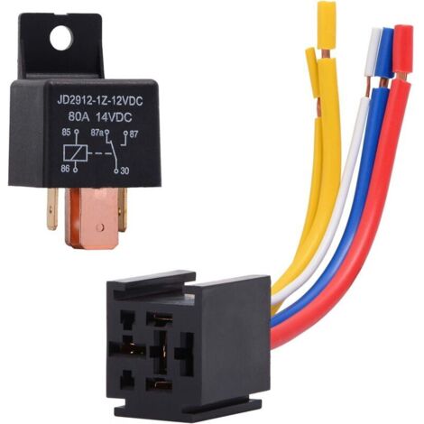 1 Pack Relais 12V 80A 5 Pin Car Truck Motor Heavy Duty on/Off normalement Ouvert SPST Relais Socket Plug-5 Fils Automobile (1/5)