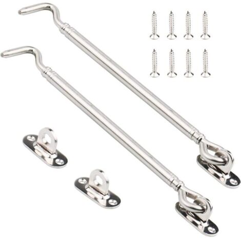 Crochet de cabine en acier inoxydable 205 mm – Loquet de porte pivotante silencieux – Abri de verrouillage pour fenêtres et portails – Paquet de 2 (1/5)