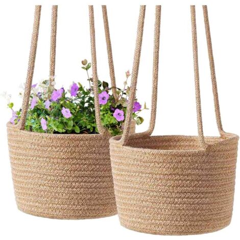 Panier suspendu en macramé 2pcs – Corde de coton naturel – 20x20x15cm – Décoration intérieure et extérieure – Solution pour plantes en pot