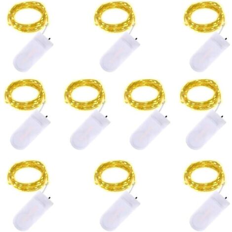 LED Chaîne Lumières - 2m 20 LED Fonctionnant sur batterie Fil de cuivre Étanche Guirlandes lumineuses pour les vacances Mariage Fête Noël DIY Décorations, blanc chaud, paquet de 10 (1/5)