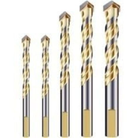 Lot de forets multi-matériaux avec pointe en carbure à rainure double pour carrelage, béton, brique, verre, plastique, bois, métal, argent