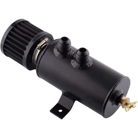 Voiture Moteur Récupérateur d'Huile, 50ML Réservoir de Séparateur d’Huile et Air Kit de Récupérateur d'Huile en Aluminium Respirer Réservoir de Respiration Huile avec Air Filtre,Noir (1/4)