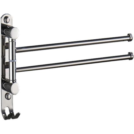 Porte Serviettes Salle de Bain avec 2 Barres 180°Rotatives Sèche-Serviettes en Acier Inoxydable SUS304 Porte Serviette Murale Sèche Serviettes pour Salle de Bain Cuisine Lavabo (Argent Chromé) (1/5)