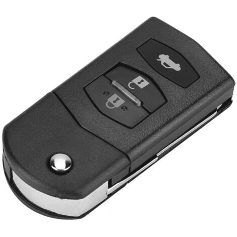 Coque de Clé, Coque de Clé à Distance, 3 Boutons en ABS et Métal pour Voiture à Distance Pliable à Rabat pour MAZDA 2 3 5 6 RX8 MX5 (noir) (1/5)