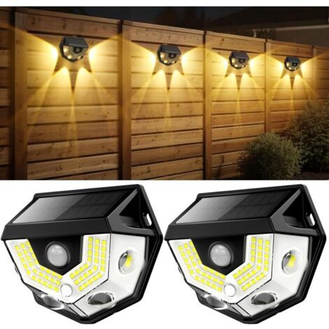 Lampe solaire à détecteur de mouvement, grand angle 270°, étanche IP65, éclairage de sécurité extérieur pour porte d'entrée, cour et garage (lot de 2) (1/5)