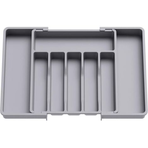 Range Couverts, Plateau d'Ustensiles Extensible pour Tiroir, Organisateur de Tiroir Réglable pour la Cuisine, Rangement Compact en Plastique pour contenir des Cuillères, Fourchettes, Gris