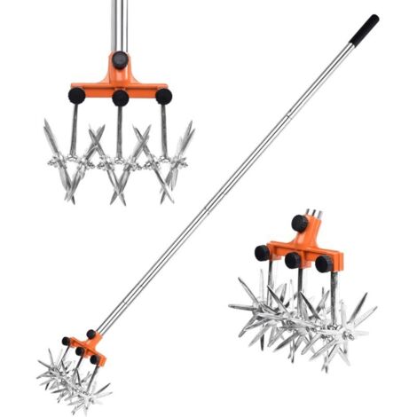 Cultivateur rotatif à long manche rétractable en acier inoxydable résistant aux intempéries avec dents amovibles Kit de cultivateur pour mélange de sol Cultivateur rotatif de jardin (1/5)