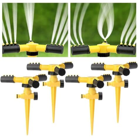 Arroseurs de Pelouse 4 Pièces, Arroseur de Jardin Rotatif à 360 ° Irrigation Automatique, Arroseurs réglables pour Pelouse, Plantes, Fleurs, Légumes, Grandes Surfaces Jusqu'à 80 m²