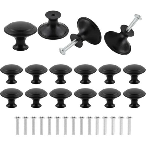 Longziming – Boutons de meuble ronds noirs mat 30mm – Lot de 16 pièces en acier inoxydable – Installation facile avec vis incluses – Pour armoires et tiroirs (1/5)