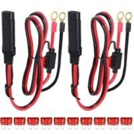 2Pcs Connecteur SAE au Fil de Harnais Terminal à Joint torique, câble d'extension à déconnexion Rapide à cosse 2 Broches, 0,6 m SAE au Ring Terminal Harnais Quick Connect, Fusible 10 A (1/5)