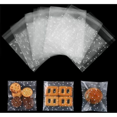 200 Pièces Sacs en Cellophane Sacs à Biscuits Autocollants Transparents Sacs à Bonbons en Plastique pour Boulangerie, Biscuit, Bonbons, Biscuit, Bijoux, Savons, Cartes et Dessert (10 × 10 cm) (1/5)