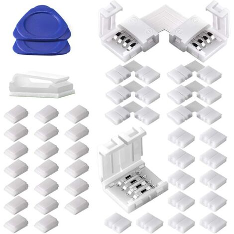 Kit d'accessoires pour connecteurs de bande LED - 5050 Connecteurs LED RGB 10 mm 4Pin, Comprend 20x pinces pour fils, 12x connecteurs Gapless, 6x connecteurs en forme de L, 2x outils à levier ouvert (1/5)
