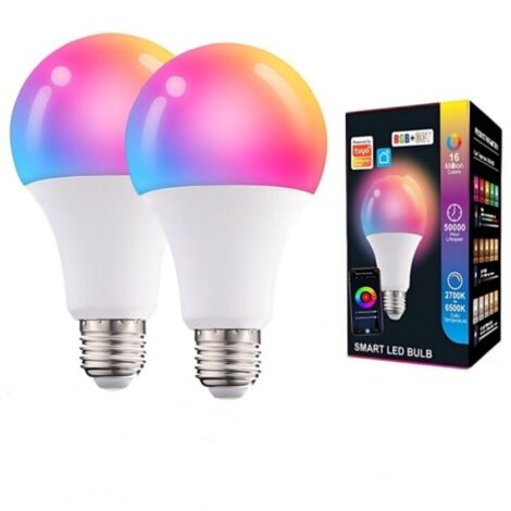 Ampoule intelligente,ampoule WiFi intelligente à intensité variable et à changement de couleur,compatible avec Alexa et Google Home,culot E27, 60 W,prend uniquement en charge la bande 2,4 GHz,lot de 2 (1/5)