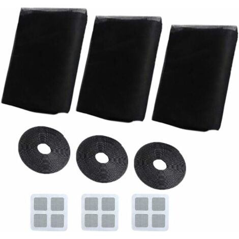 Moustiquaires pour Fenêtre, Moustiquaire Filet, 3 Pièces 150 cm x 200 cm Protection Contre Les Insectes pour Fenêtre Moustiquaire pour Fenêtre, Kit de Protection Anti Moustique (Noir) (1/5)