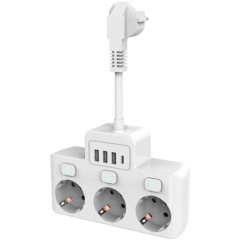 Multiprise 3 Prises, 7en1 Prise Multiple avec 3 Prises Française, USB Multiprises Mural avec 3 USB A &1 Port USB C,16A/3680W avec 3 interrupteurs indépendants pour Bureau et Maison (1/5)