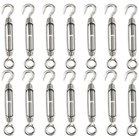 14 pièces tendeur de fil de tendeur M4 crochet et oeil tendeur de tendeur 304 tendeurs en acier inoxydable Tension de corde robuste (1/5)