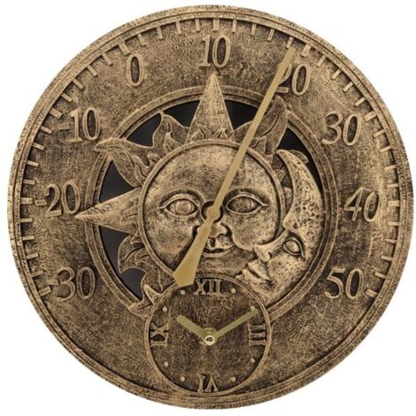 Thermomètre Extérieur Horloge Vintage Murale Horloge De Station De Décoration Rétro Suspendu Horloge Motif Soleil Lune Étanche Extérieur Ou Intérieur, Piscine, Clôture, Patio