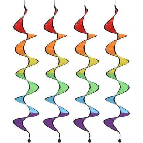 Décorations de moulins à vent, ensemble de 4 moulins à vent en spirale arc-en-ciel de 43 pouces, moulins à vent suspendus, bandes de moulins à vent colorées, adaptées à la décoration extérieure de jar (1/4)