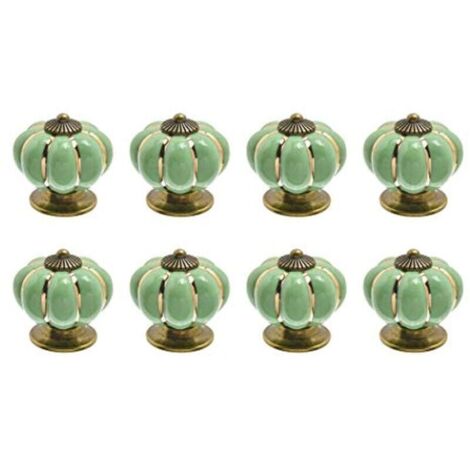 Lot de 8 boutons de porte en céramique vintage en forme de citrouille Vert clair (1/5)