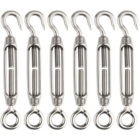 6 Pcs Tendeur De Fil Tendeur M4 En Acier Inoxydable Réglable Crochet De Ridoir Et Oeil Ensemble Heavy Duty (1/5)