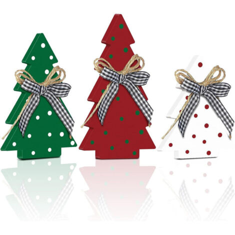 Décoration de table sapin de Noël en 3 pièces, panneau décoratif à carreaux Buffalo pour la maison, décoration d'étagère en bois (1/5)