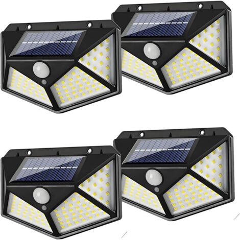 Lot de 4 lampes solaires de sécurité d'extérieur – 114 LED 700 lm – Détecteur de mouvement 270° – Étanchéité IP65 – 3 modes d'éclairage (1/5)