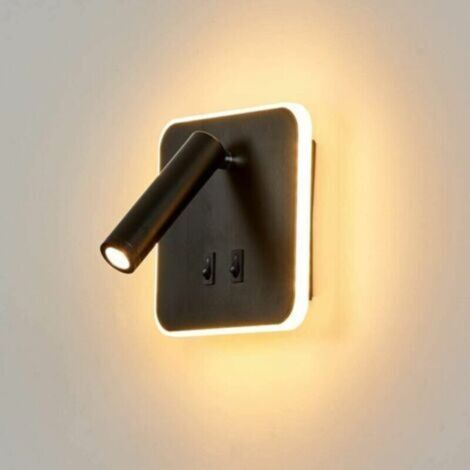 Lampe de chevet carrée à LED, applique murale rotative multifonctionnelle avec interrupteur, couleur noire, lumière chaude, convient aux chambres, couloirs, etc. Convient également aux salons, couloir (1/5)