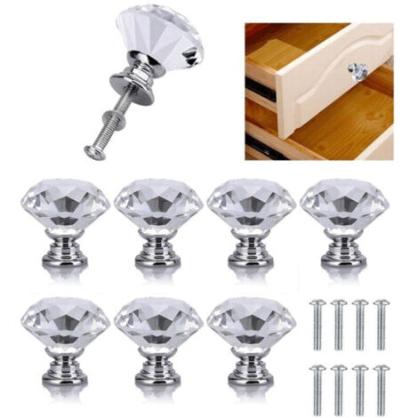 8 Pcs Bouton de Porte de Cristal, Poignées de Diamant, Poignee de Meuble Diamant, Poignée Boutons Décoration de Armoire, Tiroir, Cuisine Bouton Poignées - 30 mm (1/5)