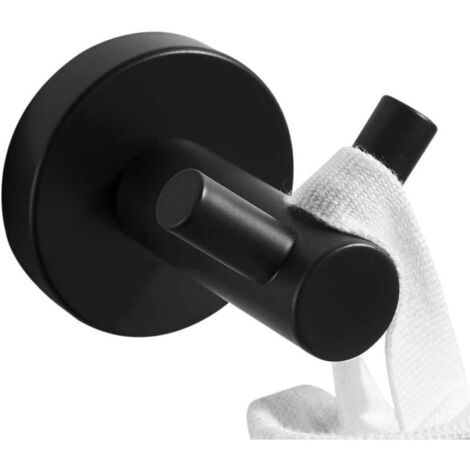 Crochet mural Black Patère double design industriel en inox noir pour salle de bain Set de 1 crochets muraux modernes Dimensions Ø 5,5 x 5,5 cm Métal noir (1/5)