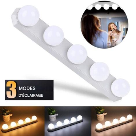 Mirror Lights, Kit d'éclairage LED de style de vanité LED de style hollywoodien avec 5 ampoules à gradation, lumières de vanité avec câble USB pour miroir avec 3 modes (1/5)