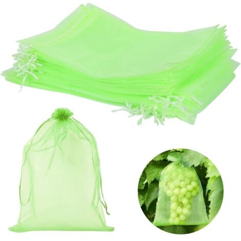70 Pcs Sac de Protection de Raisin, Sacs Organza avec Cordon, Sac Protection Fruits, Sachet Protection Raisin Organza réutilisable, pour Protéger Contre Les Guêpes, Oiseaux (Vert 70 Pièces) (1/5)