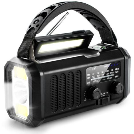 Radio Manivelle 20000mAh Rechargeable Rechargeable, Portable Radio Solaire Dynamo Radio AM/FM, Alimentation D'urgence, LED Lampe de Poche Pour Camping, Alarme SOS, Boussole (Noir) (1/5)