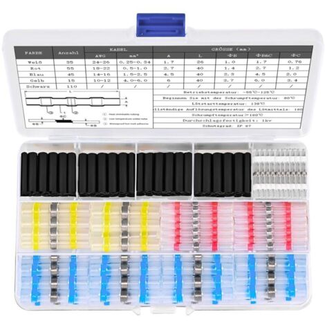 Cosse Thermoretractable Soudure 260pcs, 4 Tailles de Etanche Manchon Thermosoudable Connecteur a Souder und Gaine Thermorétractable Noire, avec un Taux de Retrait de 2:1 (1/5)