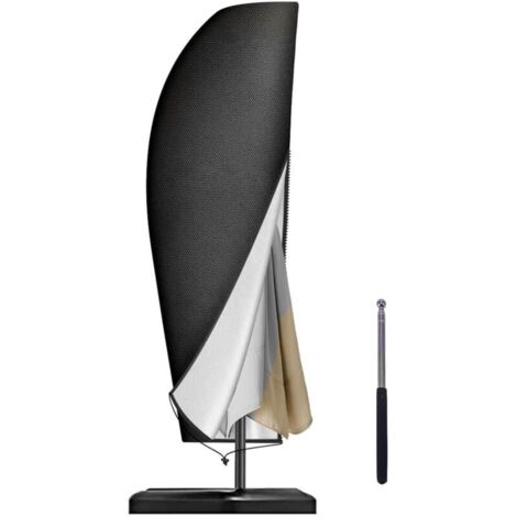 Housse Parasol Déporté, Housse de Protection en Tissu Oxford, Coupe-Vent, Anti-UV, Résistante aux déchirures avec Tige Télescopique et Fermeture Éclair (265x40/70/50 cm)